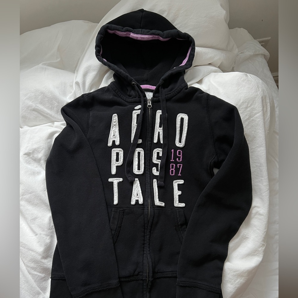 Y2K Aeropostale Black and Purple Fitted Zip hoodie
